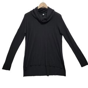 BP Womens Black Waffle Knit Long Sleeve Top Tunic Cowl Neck Size Small
